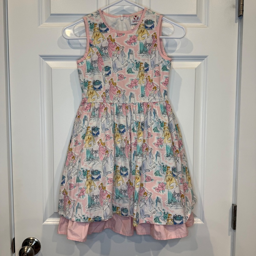 Disney Store Girls Princess Dress Size 8 Pink Fairy Tale Castle Print Sleeveless